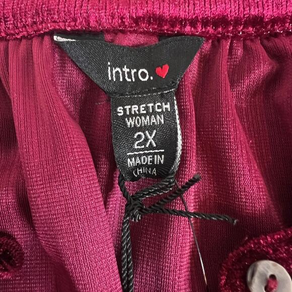 Intro Woman Plus Velvet Popover Tunic Top 2X Burgundy Metallic Long Sleeve - Picture 7 of 10